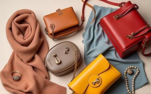 Assortment of stylish fashion accessories including bags and jewelry