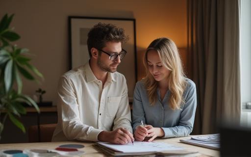 Interior designer discussing home styling with a client